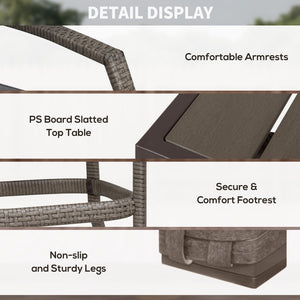 English Elm Outsunny 3-Piece Rattan Wicker Bar Set With Cushioned Stools And Wood Grain Table For Outdoor Fun W2225P217542-GIGA