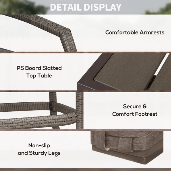 English Elm Outsunny 3-Piece Rattan Wicker Bar Set With Cushioned Stools And Wood Grain Table For Outdoor Fun W2225P217542-GIGA