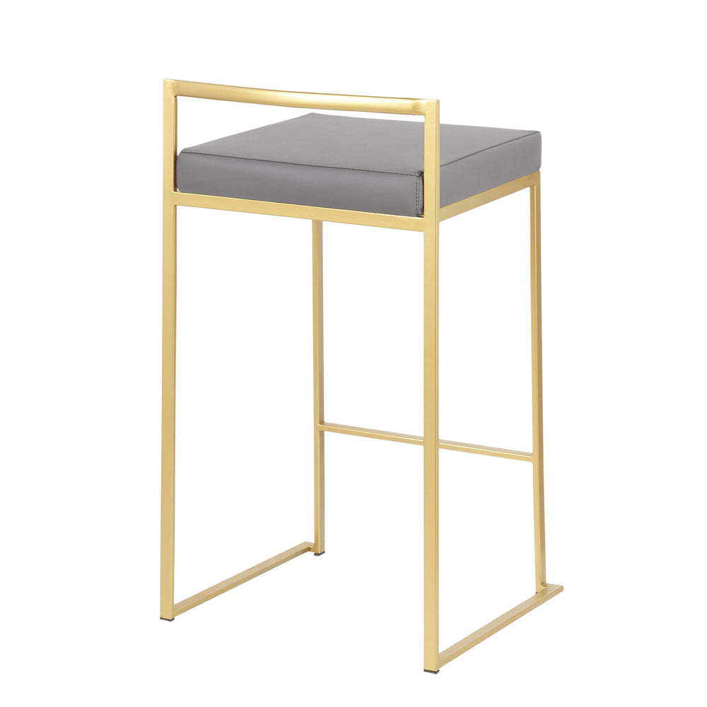English Elm Fuji 26" Glamorous Gold Metal Counter Stools With Grey Faux Leather - Set Of 3 For Modern Spaces B202P221994