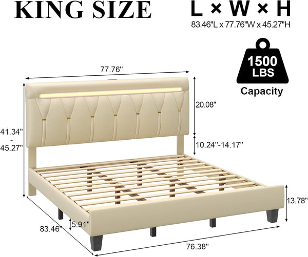 English Elm King Bed Frame With Led Lighting, Usb Charging Ports & Adjustable Headboard For Ultimate Comfort T3825P370074