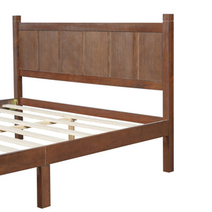 English Elm Twin Platform Bed Vertical Slat Headboard Farmhouse Shaker Wood Grain Finish Bedroom Dark Walnut N733P422479P