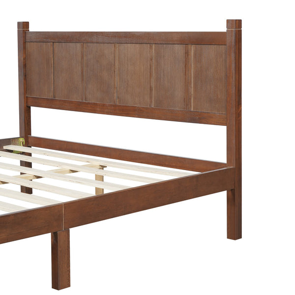 English Elm Twin Platform Bed Vertical Slat Headboard Farmhouse Shaker Wood Grain Finish Bedroom Dark Walnut N733P422479P