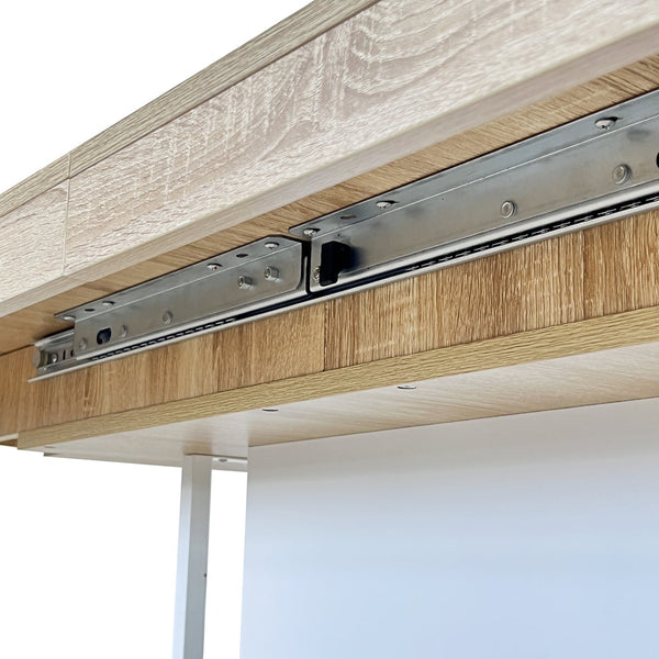 English Elm Rectangle Extendable Dining Table for 6-10 Guests, Aged Wood Look with Thick 12cm Top & Sturdy Feet White Oak W1347S00010