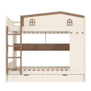 English Elm Twin Xl Solid Pine Loft Bed with Built-in Led Lighting and Storage Shelves W1580S00390