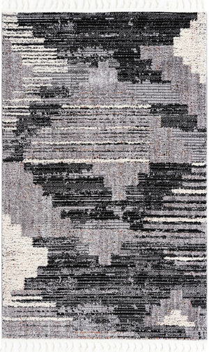 Unique Loom Cherokee Henderson Machine Made Geometric Rug Fossil Gray, Black/Ivory/Gray 5' 3" x 8' 0"