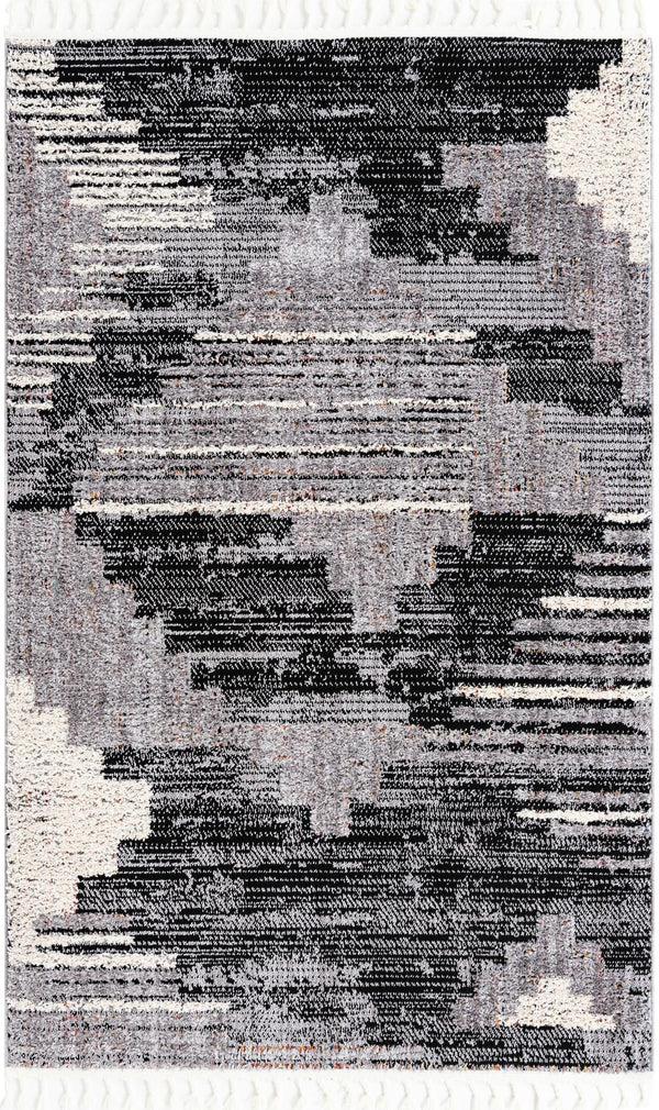 Unique Loom Cherokee Henderson Machine Made Geometric Rug Fossil Gray, Black/Ivory/Gray 5' 3" x 8' 0"