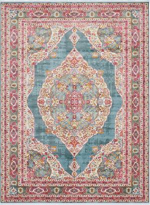 Unique Loom Baracoa Regla Machine Made Border Rug Turquoise, Ivory/Olive/Orange/Red/Violet/Pink 10' 0" x 13' 1"