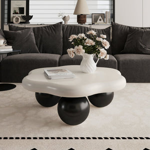 English Elm 35" Cloud Shaped Mdf Coffee Table Sculptural Round Top with Spherical Legs for Modern Living Black White W1435S00028