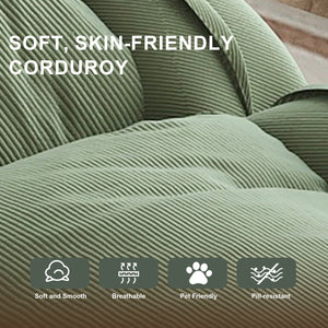 English Elm Upholstered Foldable Lazy Sofa Bed with 5 Recline Positions, Corduroy Tatami Chair with Pillows—Comfortable Space-Saving Lounge for Living Room and Bedroom Green W2699P324229