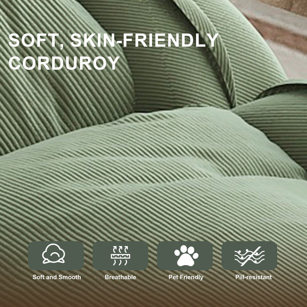 English Elm Upholstered Corduroy Floor Lounger Foldable Sofa Bed with 5 Reclining Positions Green W2699P410739