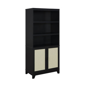 English Elm Sheridan 31" Bookcase Cabinet with 7 Shelves, Soft-Close Doors, Adjustable Shelves, Stylish Legs Black B365P397892