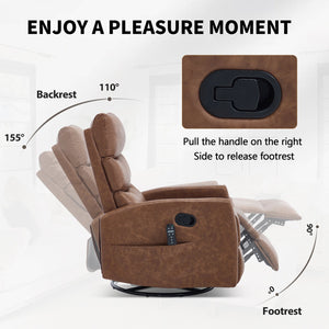 English Elm Heat Massage Rocker Recliner with 360 Swivel Fabric Upholstery for Living Room Comfort W3224P505191