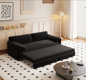 English Elm 66" Queen Sleeper Loveseat Velvet Convertible Sofa with Built-in Side Storage for Living Room Black W1885S00323