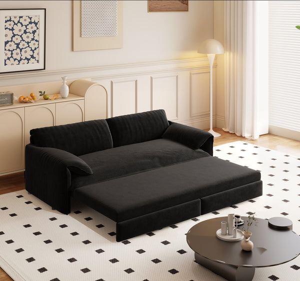 English Elm 66" Queen Sleeper Loveseat Velvet Convertible Sofa with Built-in Side Storage for Living Room Black W1885S00323