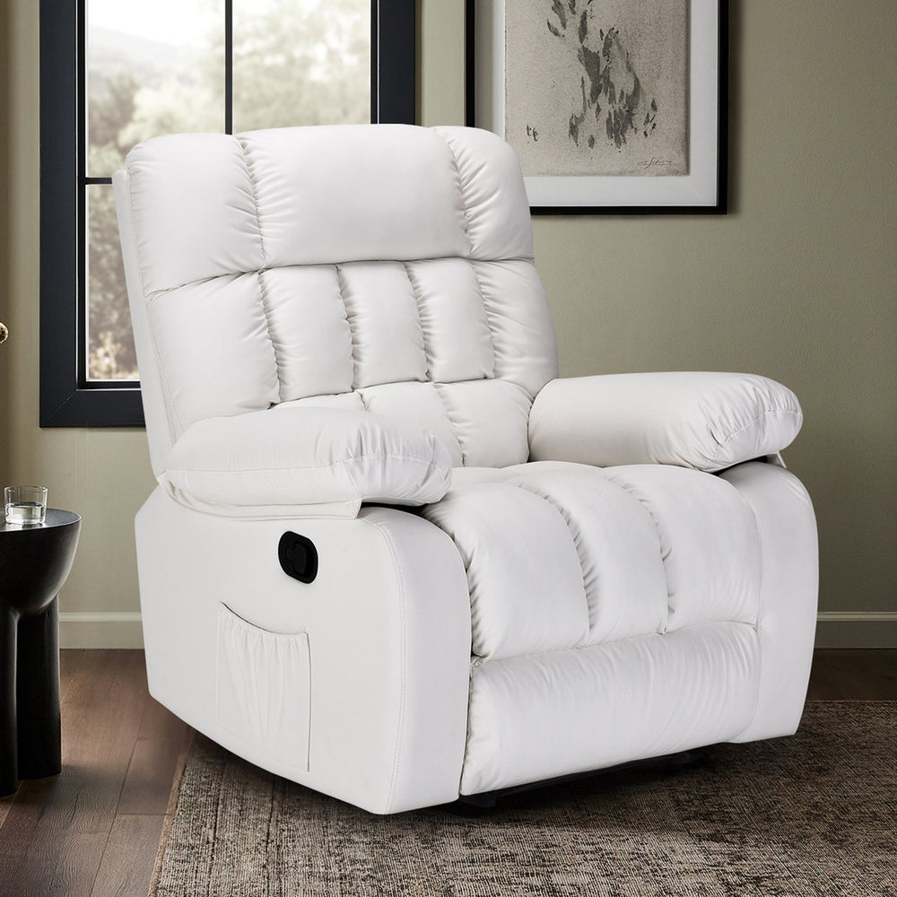 English Elm Recliner Rocker Chair Upholstered with Side Pocket and Footrest for Living Room T3623P438638
