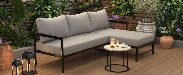 English Elm U_style Outdoor L-shaped Sectional Iron Frame Patio Sofa with Thick Foam Cushions Gray WY000480AAE