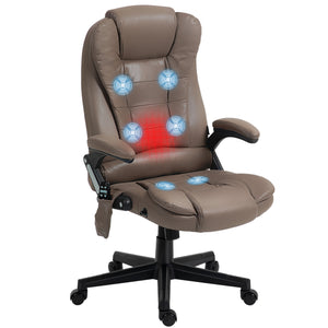 English Elm HOMCOM Executive Massage Office Chair with 6-Point Vibration, Lumbar Heat, Recline & Remote Control Brown W2225P229771