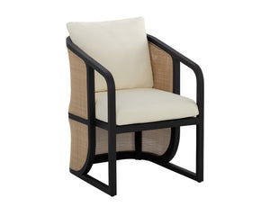 Sunpan Palermo Dining Chair - Elegant Outdoor Seating with Durable Teak Wood and Stylish Wicker Design Charcoal / Stinson Cream