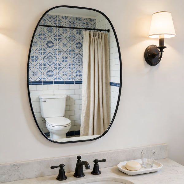 English Elm 24x36 Matte Metal Framed Oval Wall Mirror with Hd Glass for Bath or Entryway Black W2203P474694