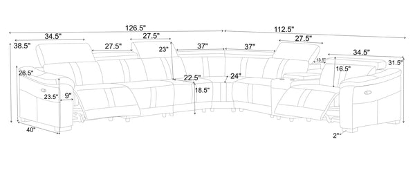 English Elm Leather Match Modular Sectional Power Reclining Sofa with Console and Cup Holders Ginger B2748S00025