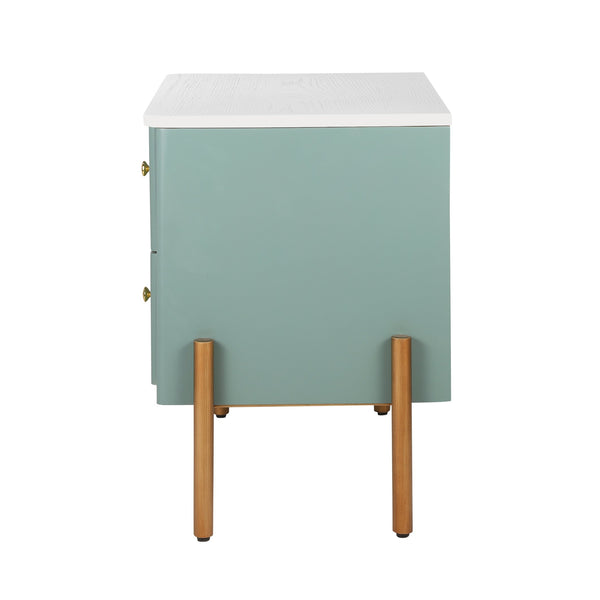 English Elm Christopher Knight Home® - Modern Fluted Nightstand with Two Drawers and Gold Legs, Sleek Textured Bedside Table for Stylish Storage and Easy Cleaning Green 23 L x 18 W x 18 H N761P285710F
