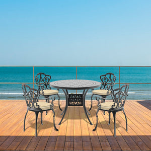 English Elm 5-Piece Elegant Cast Aluminum Patio Furniture Set With Off-White Cushions For Ultimate Comfort W1710S00072