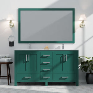 English Elm Green Double Bath Vanity 60in W x 22in D with Cultured Marble Top, Solid Wood, Soft-Close Drawers B2731P259095