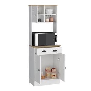 English Elm Albany Multicolor Kitchen Pantry Cabinet with 3 Doors, Drawer, Adjustable Shelves & Microwave Top B200P188855