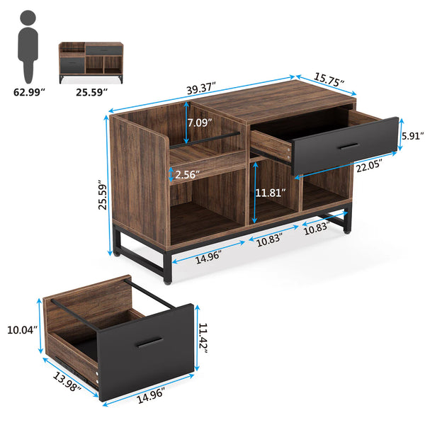 English Elm Lateral Steel Frame Filing Cabinet with Open Shelves for Home Office Organization T3971P458103