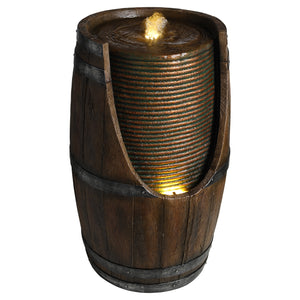 English Elm Outdoor Rustic Barrel Resin Fountain with Led Lights Farmhouse Waterfall Patio Decor Brown Gray W5397P454560