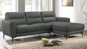 English Elm Top Top Grain Leather 2-Piece Sectional Sofa with Right-Facing Chaise, Tight-Back Stitching, Luxurious Upholstery Anthracite 60.9 L x 37.5 W x 30 H B011S01484