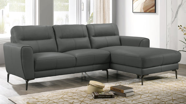 English Elm Top Top Grain Leather 2-Piece Sectional Sofa with Right-Facing Chaise, Tight-Back Stitching, Luxurious Upholstery Anthracite 60.9 L x 37.5 W x 30 H B011S01484