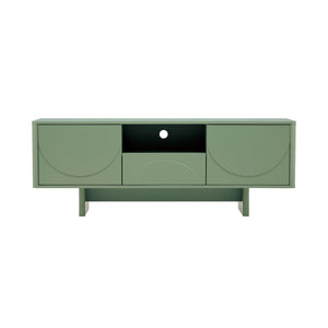 English Elm Ella Mid-Century 59" TV Stand with Cable Management, Adjustable Shelves, Drawer & Sled Legs Sage Green B365S00122