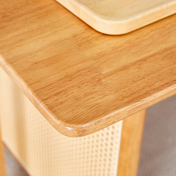 English Elm Chinese country retro solid dining table with imitation rattan legs, solid rubber frame, versatile desk Wood W1151P154592