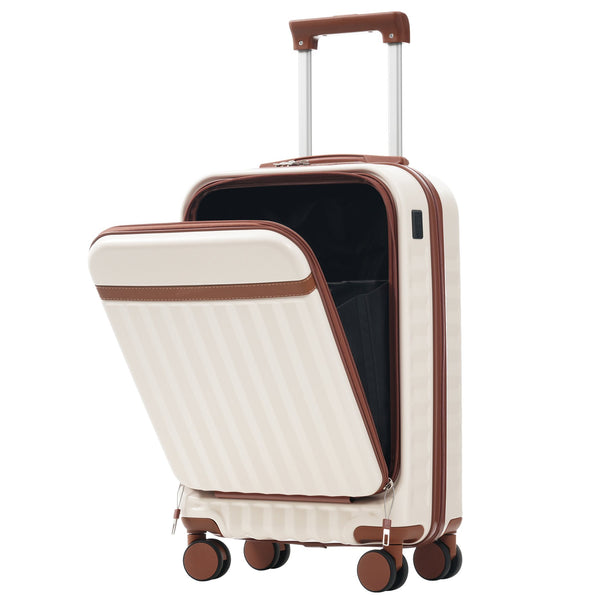 English Elm Front Access Hardside 3 Piece Travel Set with Usb Port Spinner Wheels and Tsa Lock Brown+White N732P326130K