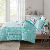 Intelligent Design Raina Modern/Contemporary Metallic Printed Comforter Set ID10-1242 Aqua/Silver