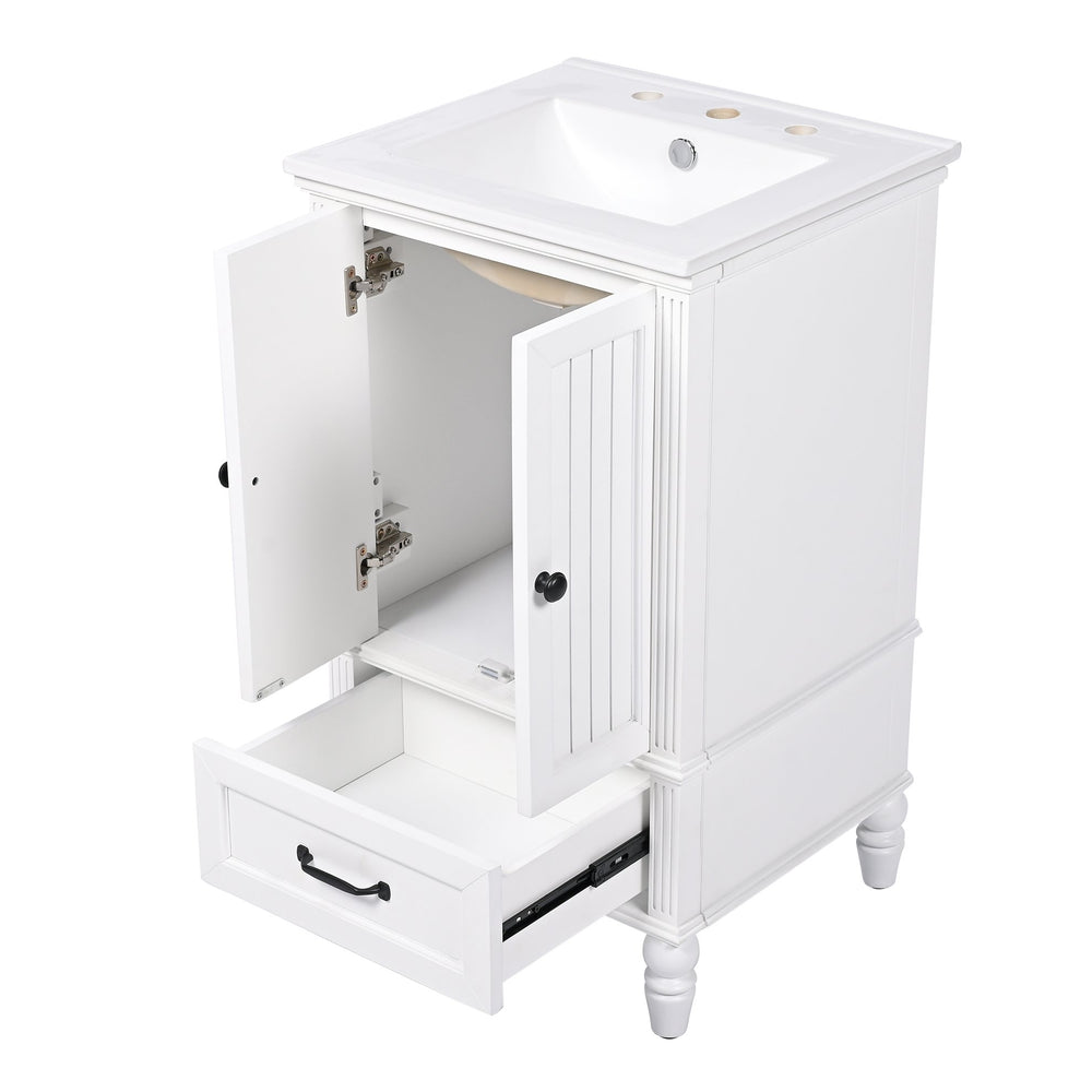 English Elm 20" Bathroom Vanity with Sink Modern MDF Cabinet with Ceramic Top, Drawer, Magnetic Door Stopper White N725P195132K