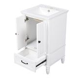 English Elm 20" Bathroom Vanity With Sink, Bathroom Cabinet With Two Doors, Magnetic Door Stopper and Adiustable Foot Pads, A Drawer, White