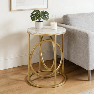 English Elm Wooden Round Side Table Compact Farmhouse End with Scratch Resistant Surface T3971P450036