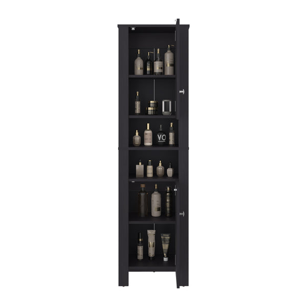 English Elm Vanessa Tall Bathroom Cabinet with Melamine Finish, Black Freestanding Organizer for Tight Spaces B200P374502