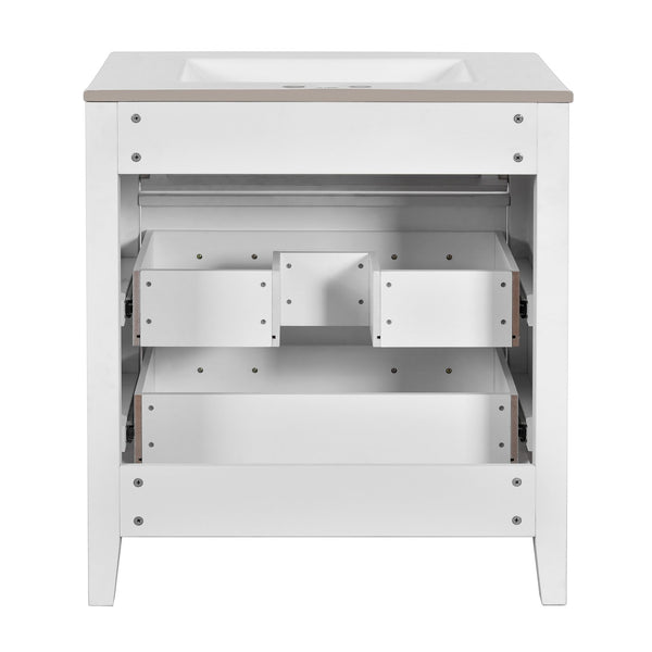 English Elm 30'' Bathroom Vanity with Ceramic Sink, Solid Wood Frame Retro Style Vanity with 3 Drawers & Gold Handles White N710P246209K
