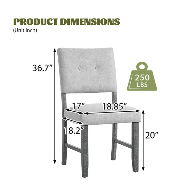 English Elm Wooden Modern Fabric Upholstered Dining Chairs Set of 4 – Farmhouse Style, Padded Seats & Solid Wood Legs Gray+Beige N752P294998E