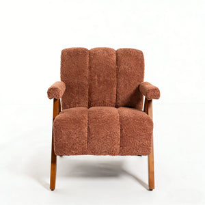 English Elm Mid-century Modern Chenille Accent Chair Cloud Silhouette Oak Frame Living Room Lounge Rust Red W1170P425436