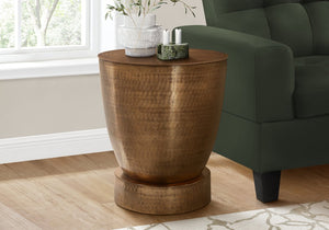 English Elm Accent Table, Handcrafted Hammered Copper Drum - Modern Side, Nightstand & Lamp Table For Any Room B2710P219452