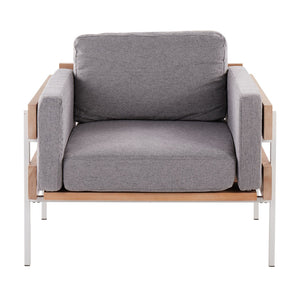 English Elm Accent Chair Farmhouse Style with Metal Frame Wood Panels and Grey Cushioned Seating B202S01297