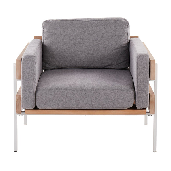 English Elm Accent Chair Farmhouse Style with Metal Frame Wood Panels and Grey Cushioned Seating B202S01297