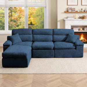 English Elm Corner Chenille Sectional Sleeper Sofa with High Back Support for Apartment Living Dark Blue W5532S00038