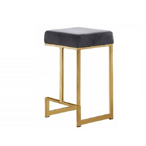 English Elm 25 in Backless Faux Leather Counter Stools with Brushed Gold Sled Base Set of 2 Grey+Gold B011P497736