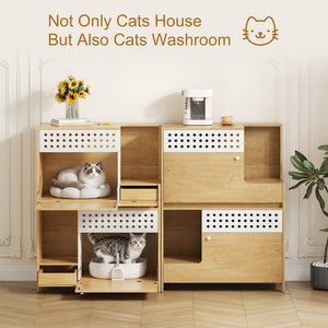 English Elm 2-piece Modern Cat Litter Box Enclosure Side Table Set with Hidden Storage N752S004342N