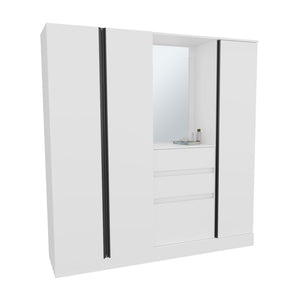 English Elm Armoire with Built-In Mirror and Ample Storage — 4 Doors, 2 Drawers, 4 Shelves, Eco-Friendly Finish White 74.41 L x 24.8 W x 5.91 H B097S00206